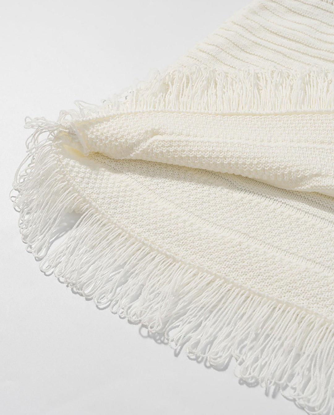 SOLACECream White Crochet Fringe Polo Top Skirt Set