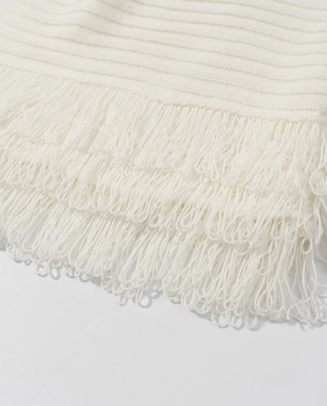 SOLACECream White Crochet Fringe Polo Top Skirt Set