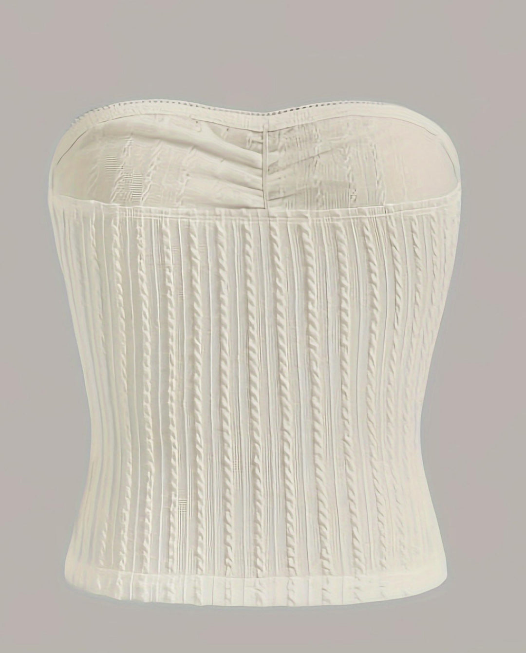SOLACECream White Textured Bow Detail Strapless Tube Top