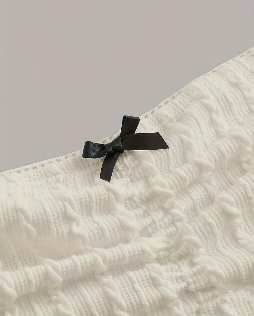 SOLACECream White Textured Bow Detail Strapless Tube Top