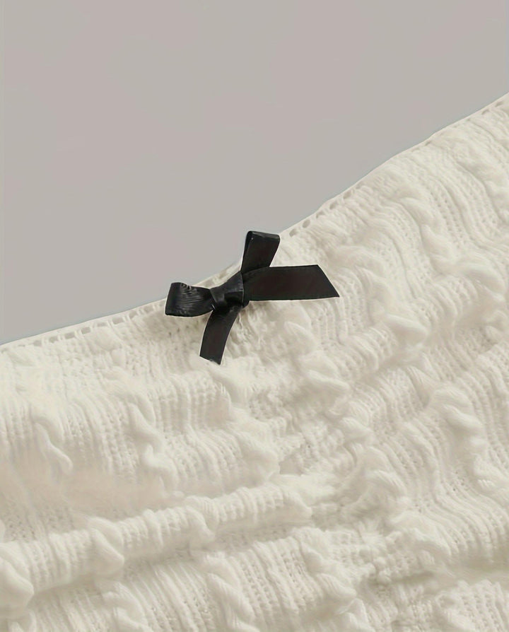 SOLACECream White Textured Bow Detail Strapless Tube Top