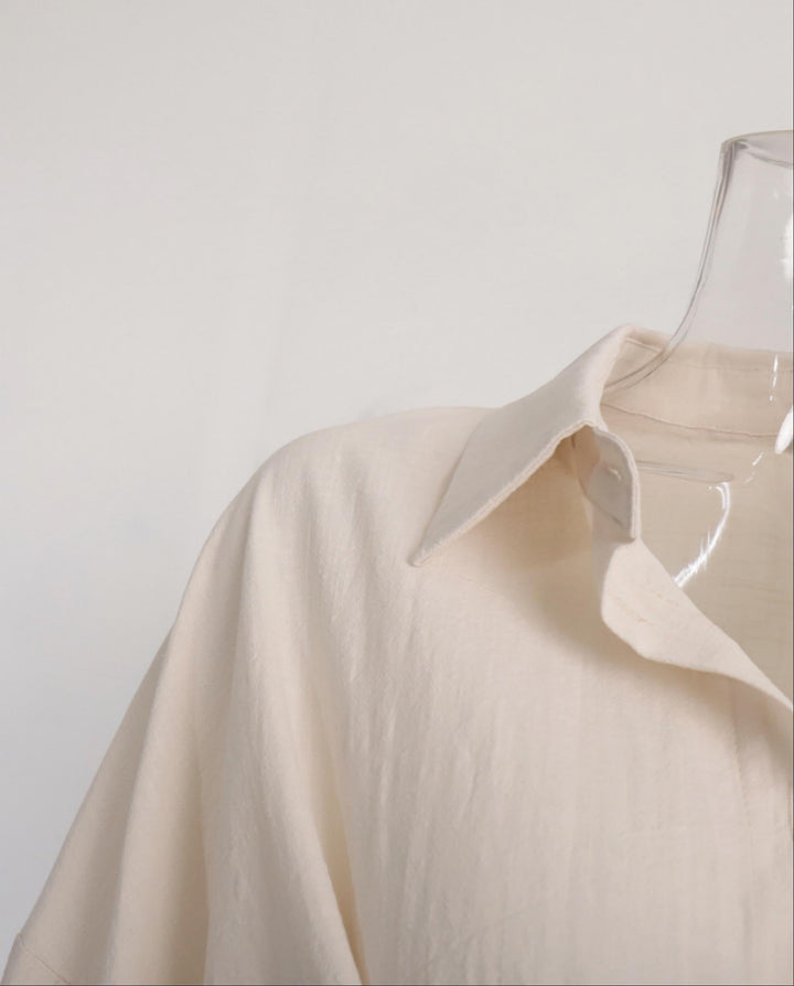 SOLACECreamy White Solid Long Sleeve Shirt And Shorts Two Piece Loungewear Set