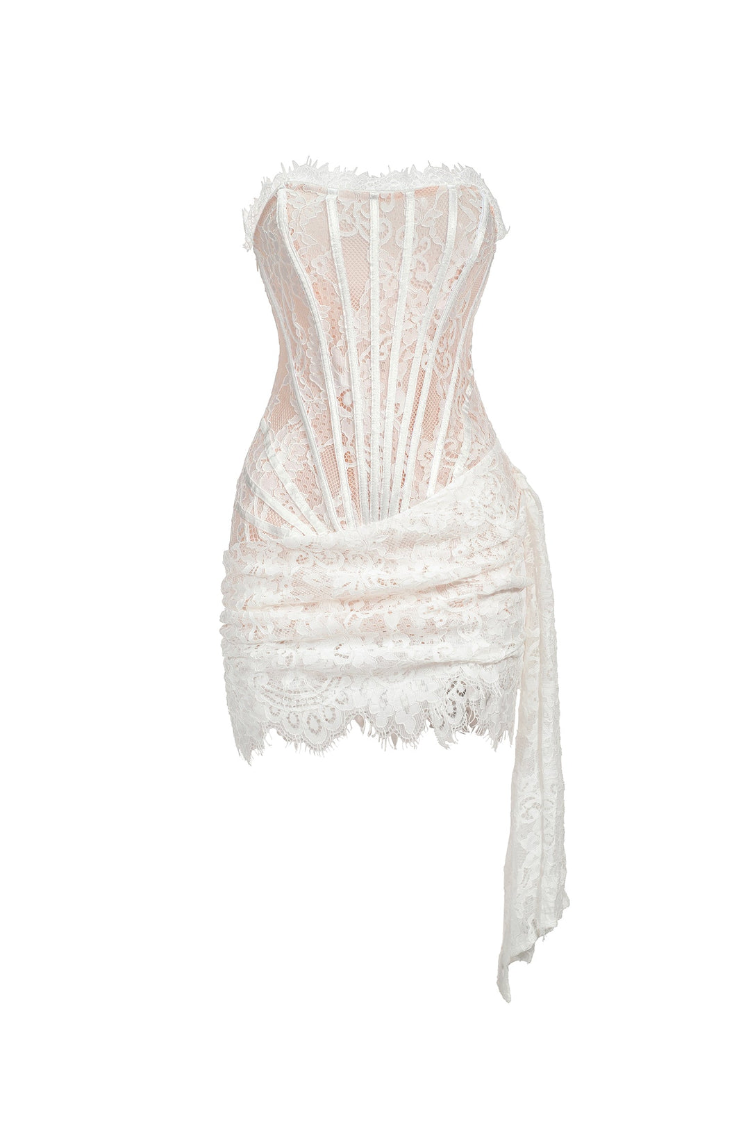 Rosel Asymmetric Lace Mini Dress - White bellabarnett