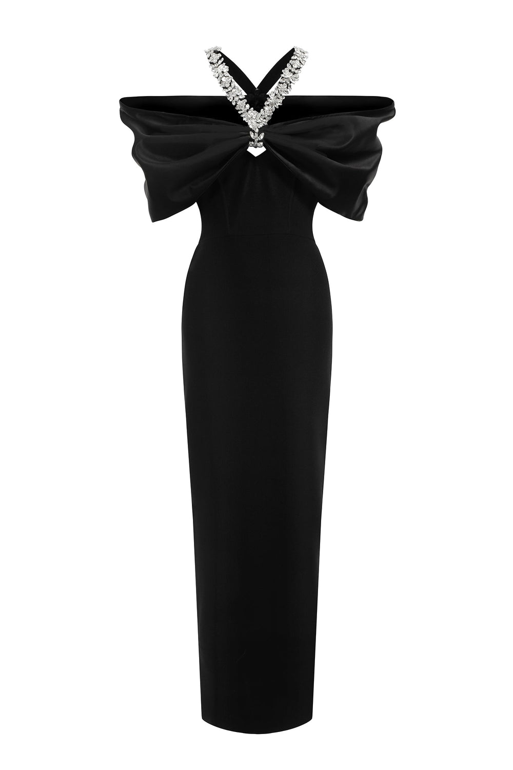 Sloan Halter Diamond Off-The-Shoulder Bandage Maxi Dress bellabarnett