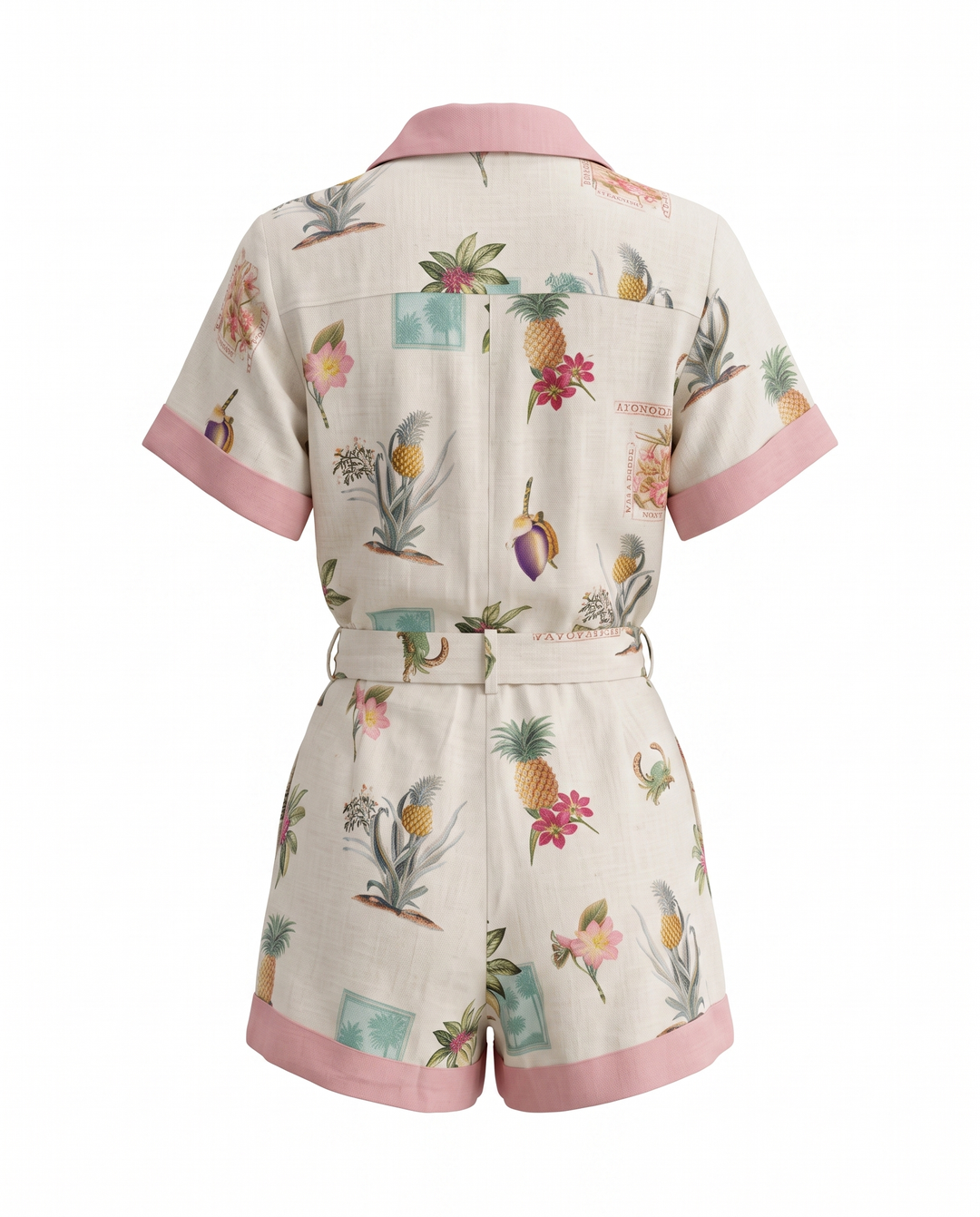 Fruit Floral Print Collared Button Top And Shorts Two-Piece Set