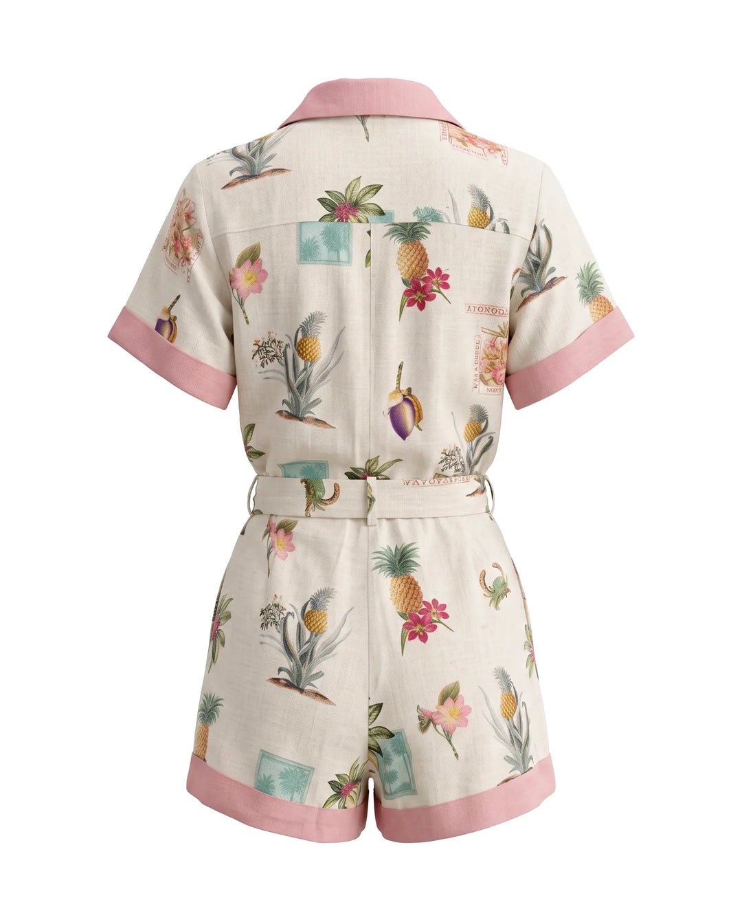 Fruit Floral Print Collared Button Top And Shorts Two-Piece Set