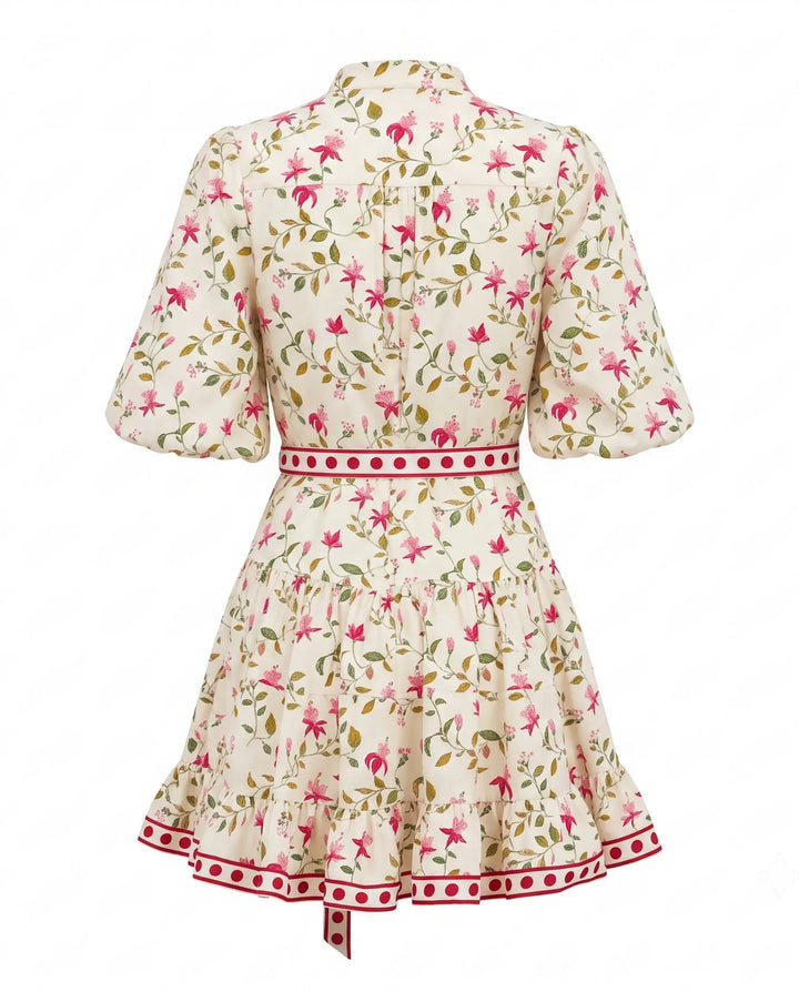 Floral Print Linen Blend Puff Sleeve Mini Dress