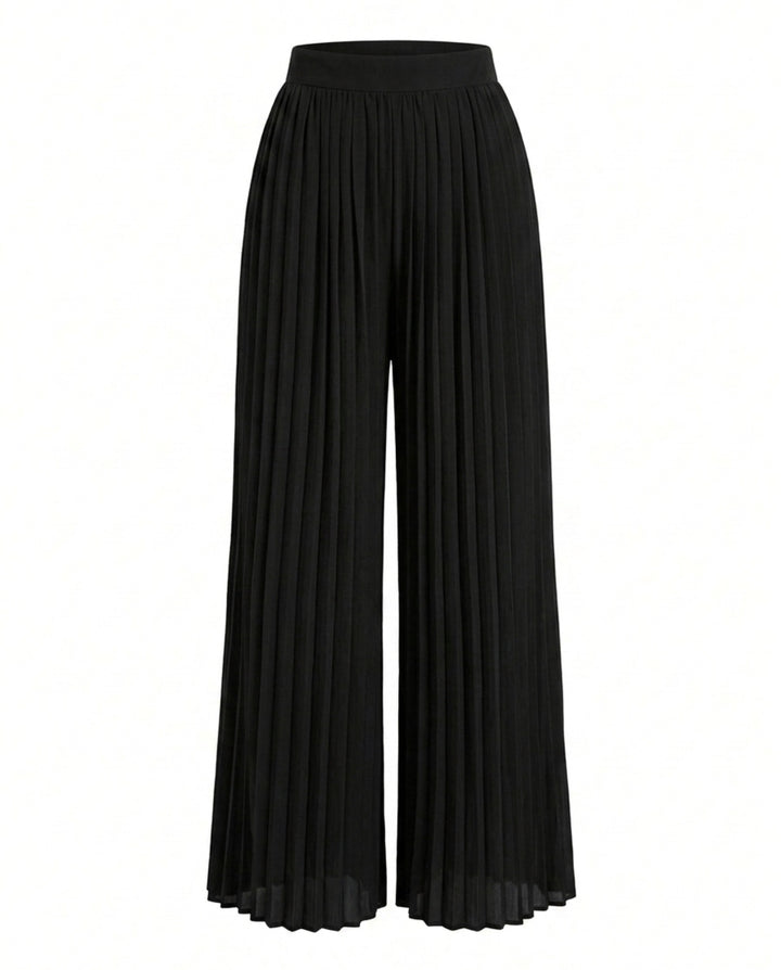 Black Floral Embroidered Mesh Halter Neck Pleated Wide Leg Jumpsuit