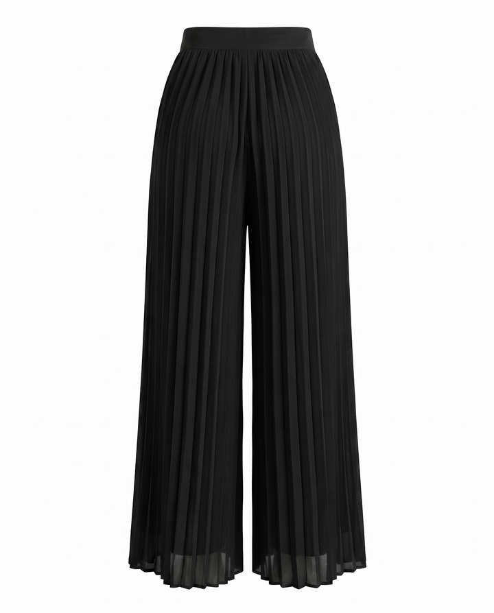 Black Floral Embroidered Mesh Halter Neck Pleated Wide Leg Jumpsuit