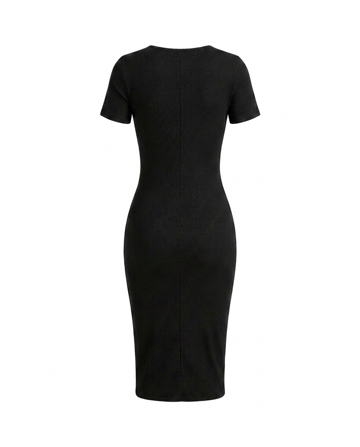 Black Zipper Split Contrast Panel Bodycon Midi Dress