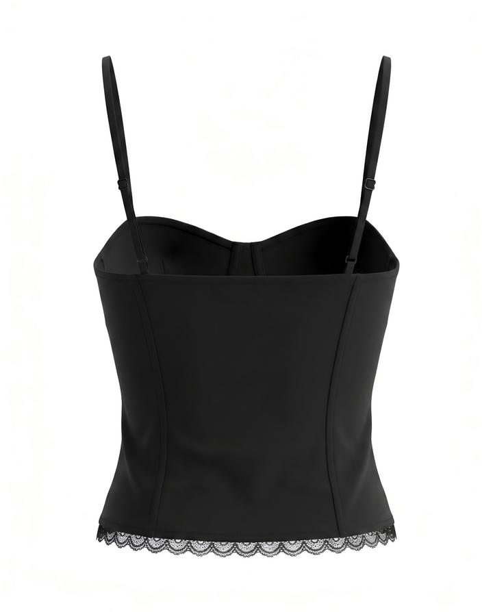Black Lace Trim Bustier Spaghetti Strap Corset Cami Top