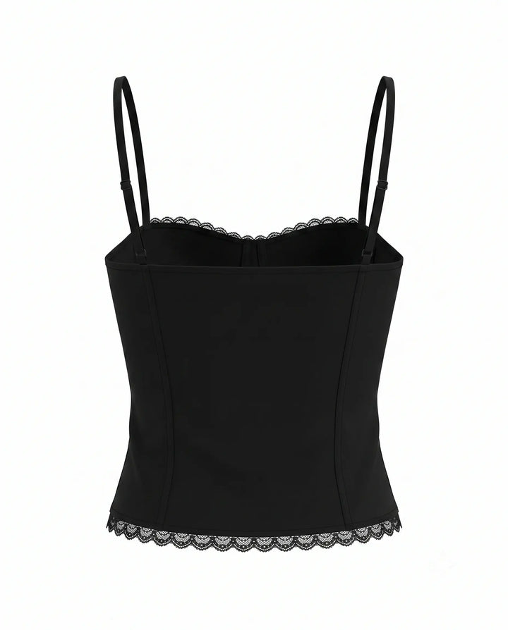 Black Lace Trim Bustier Spaghetti Strap Corset Cami Top