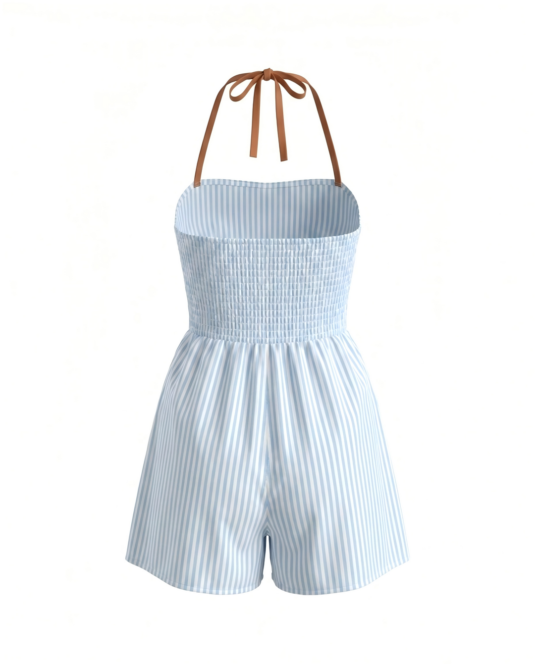 Blue White Stripe Contrast Piping Deep V Strap Romper