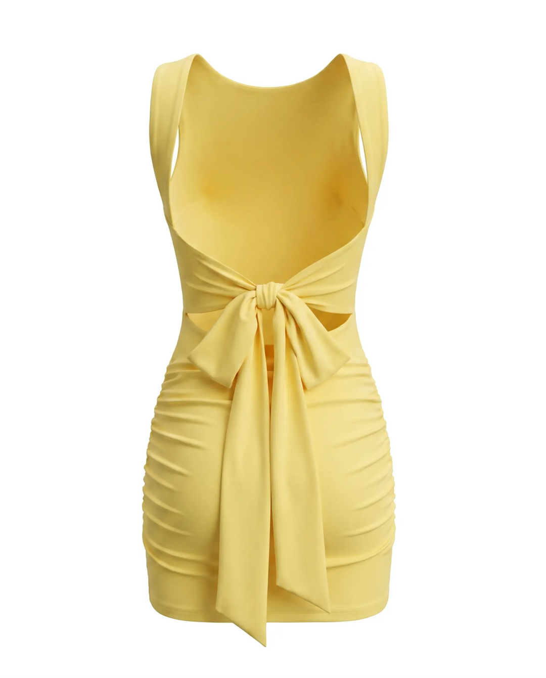 Yellow Square Neck Backless Tie-Up Mini Dress