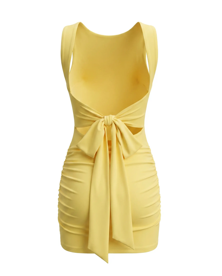 Yellow Square Neck Backless Tie-Up Mini Dress