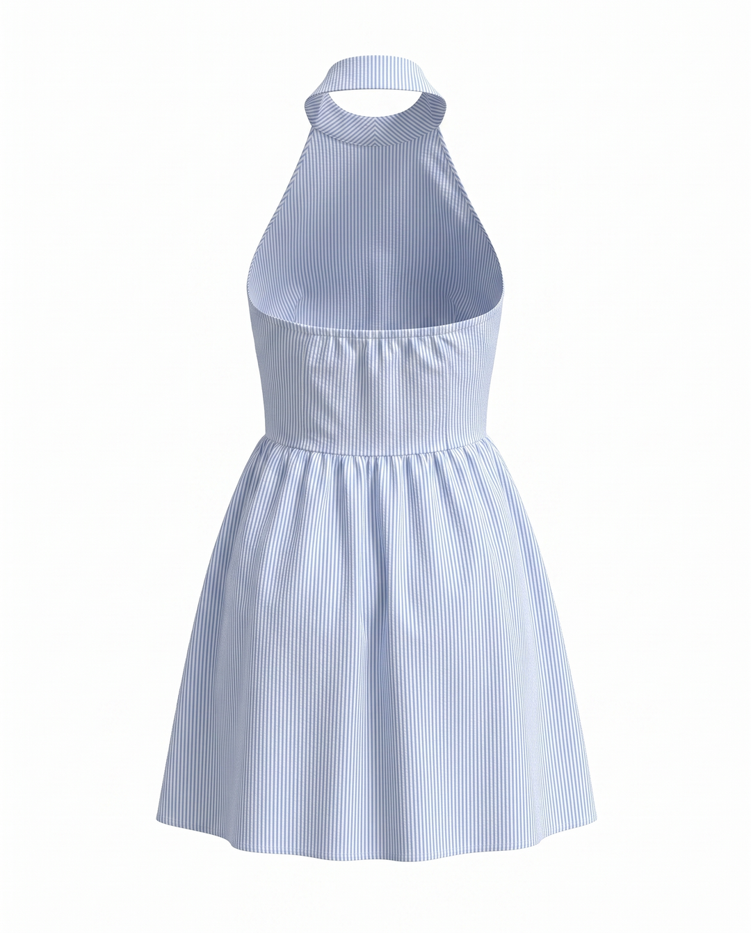 Stripe Collared V-Neck Sleeveless Flare Mini Dress