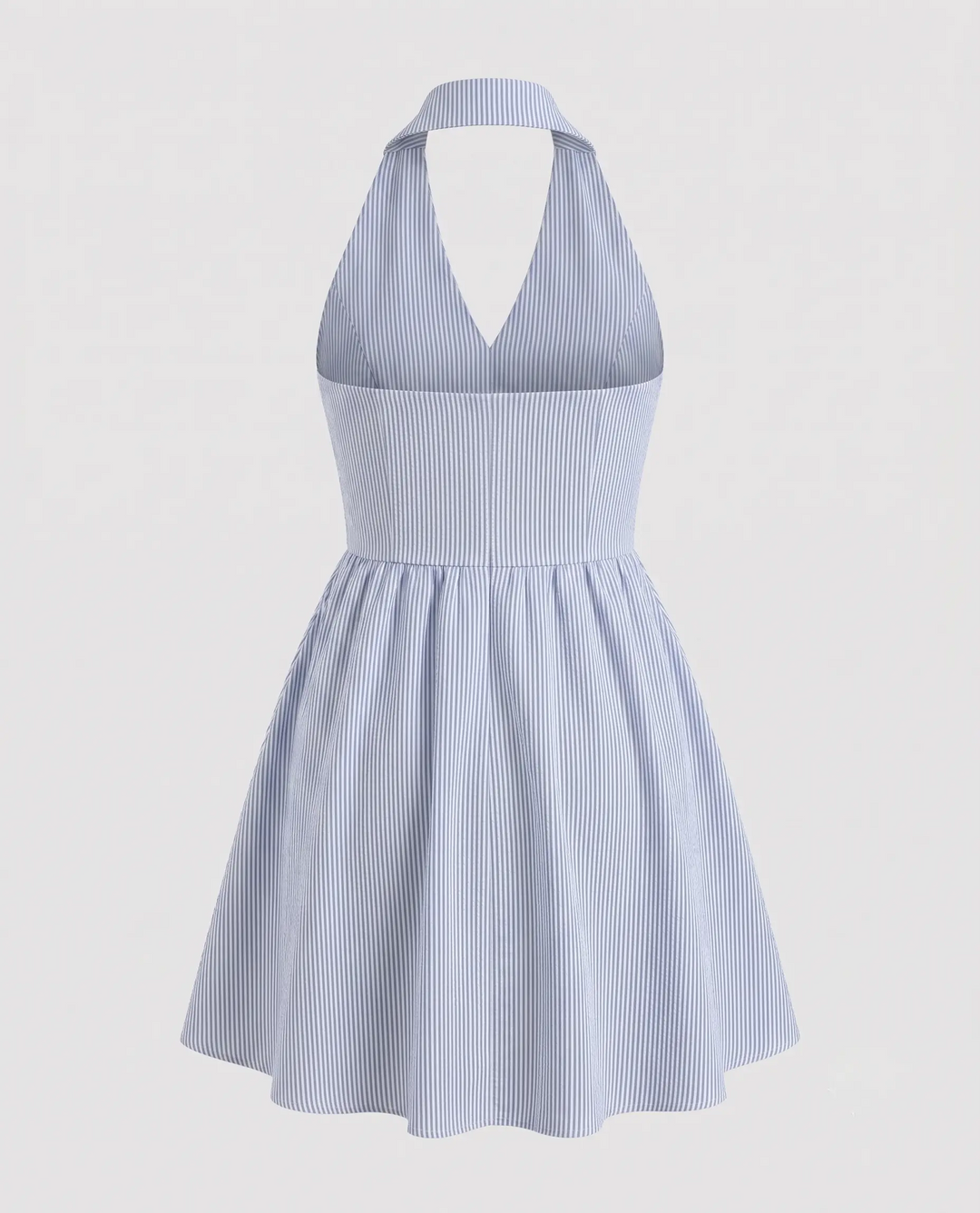 Stripe Collared V-Neck Sleeveless Flare Mini Dress