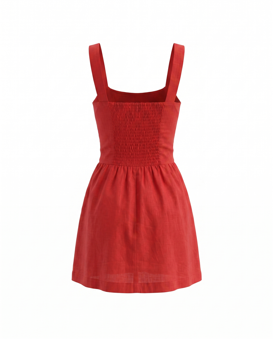 Red Linen Square Neck A-Line Mini Dress