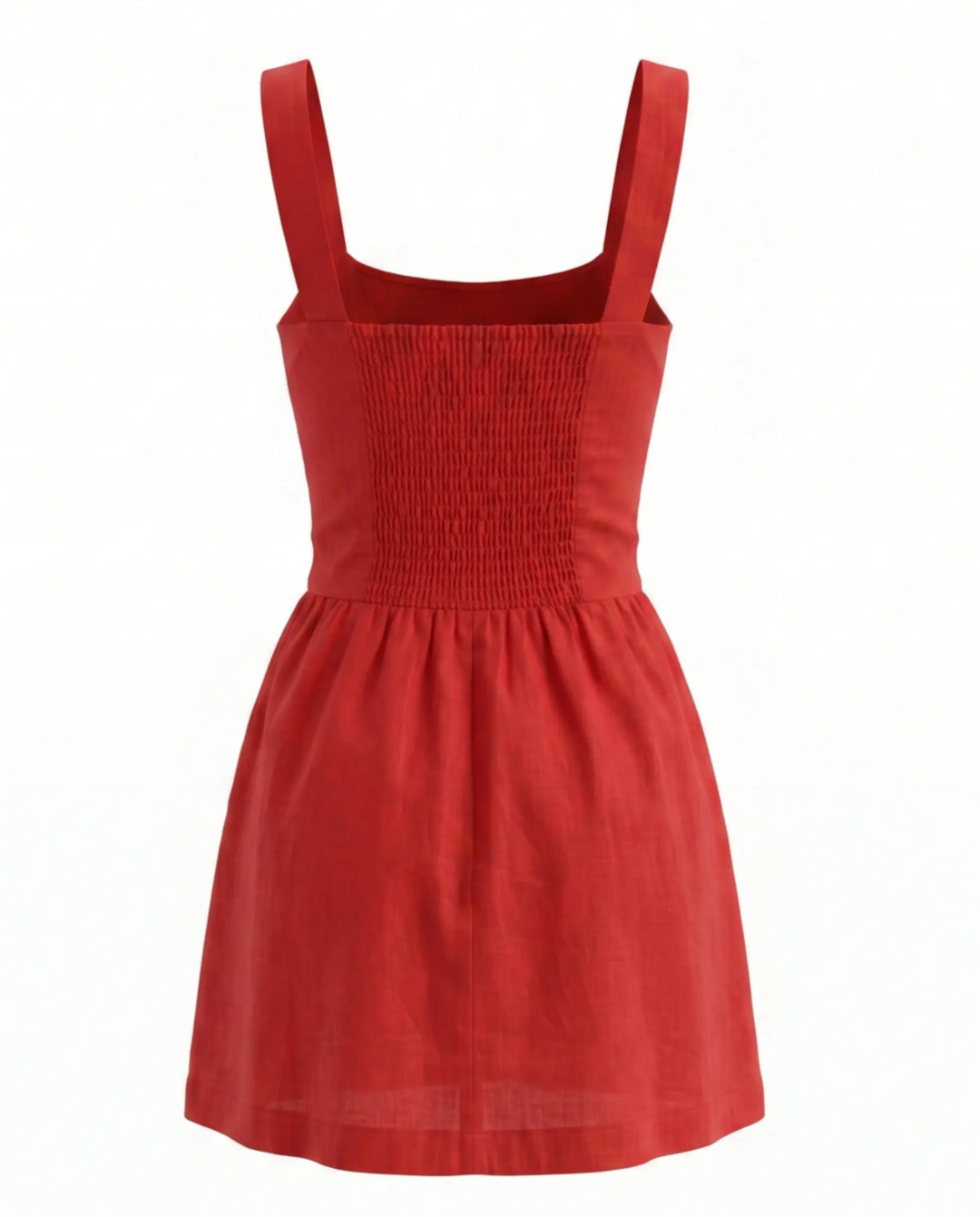 Red Linen Square Neck A-Line Mini Dress