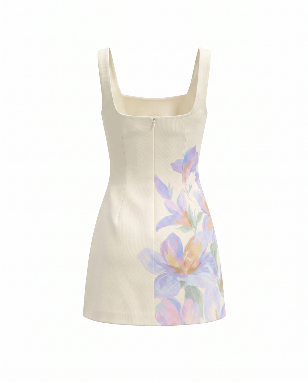 Square Neck Sleeveless Watercolor Floral Print Mini Dress