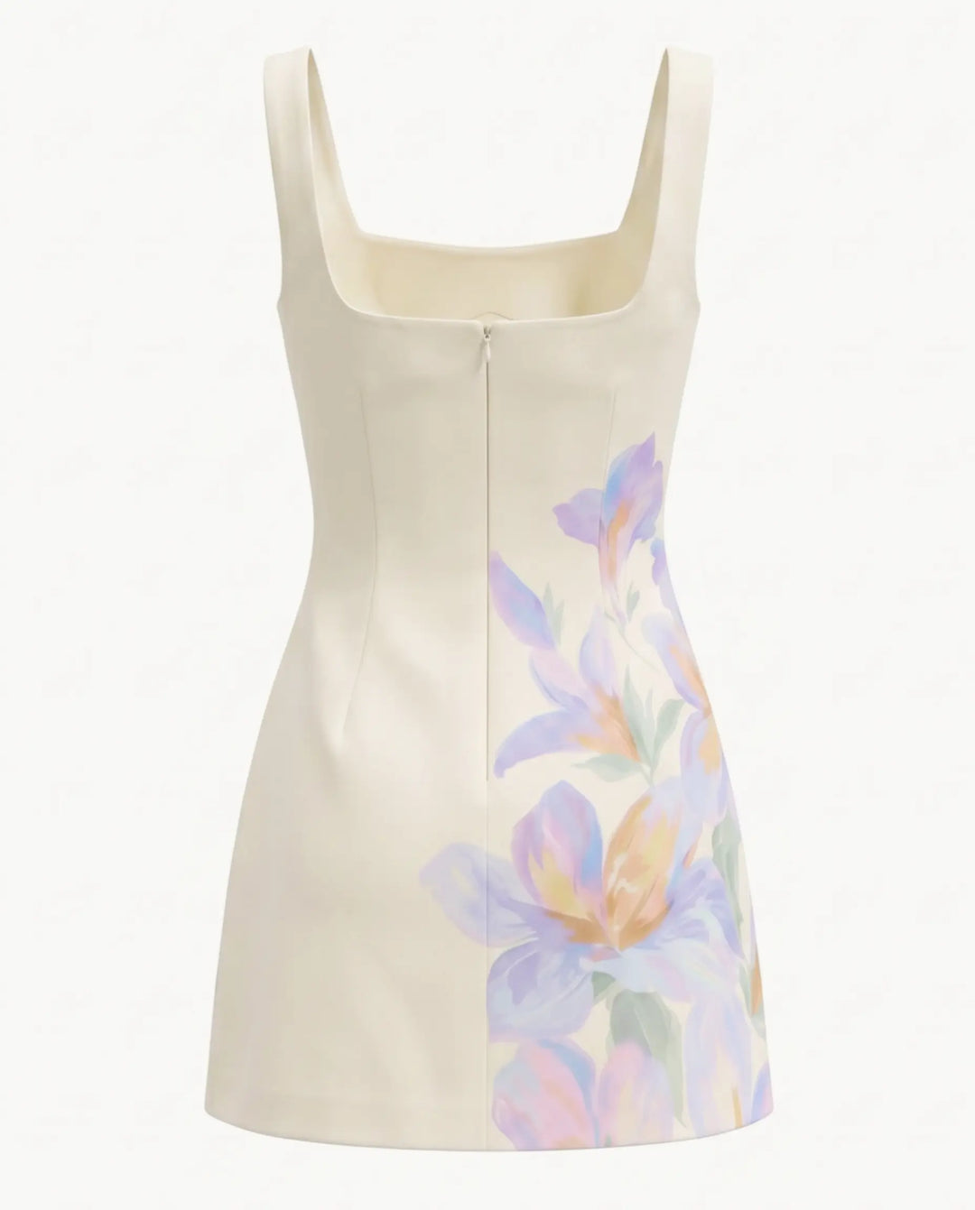 Square Neck Sleeveless Watercolor Floral Print Mini Dress