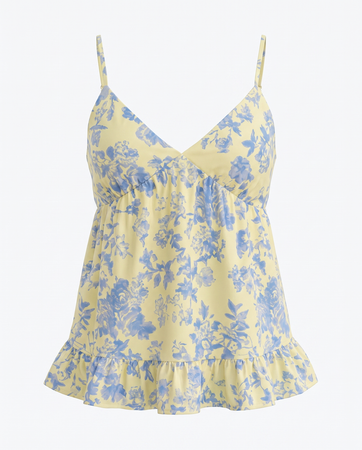 Floral Print V-Neck Spaghetti Strap Peplum Cami Top