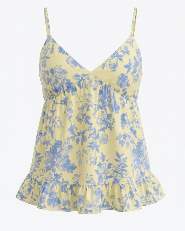 Floral Print V-Neck Spaghetti Strap Peplum Cami Top