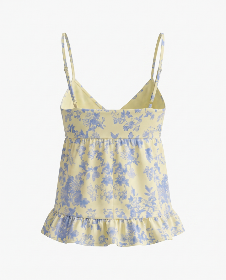 Floral Print V-Neck Spaghetti Strap Peplum Cami Top