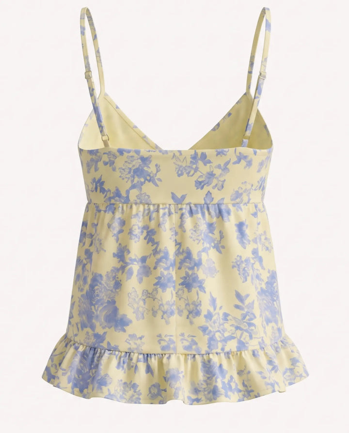 Floral Print V-Neck Spaghetti Strap Peplum Cami Top
