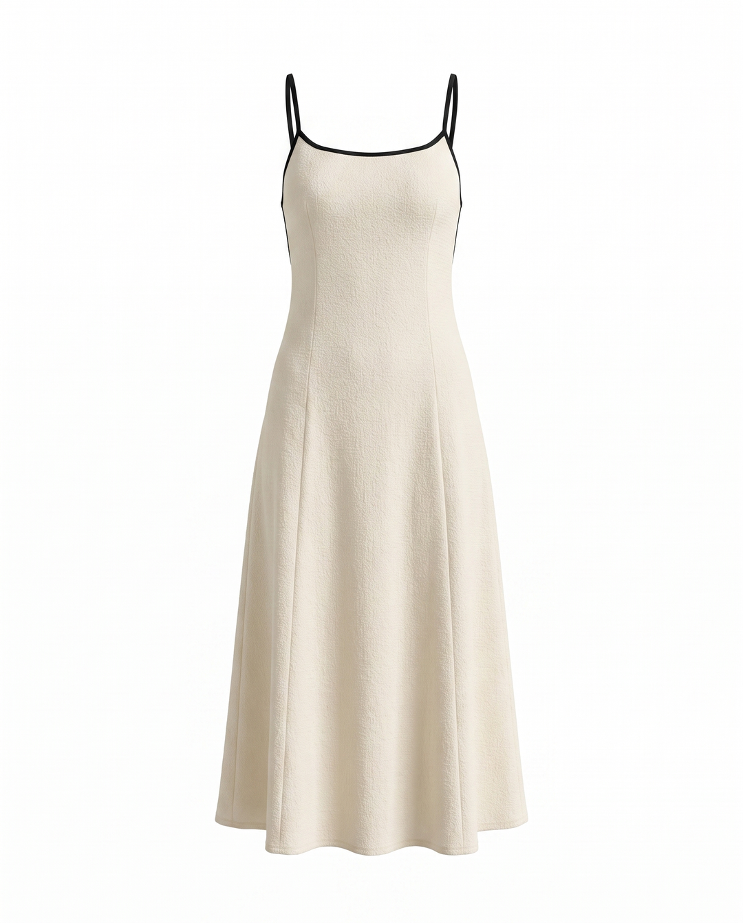 Beige Contrast Trim Open Back Tie Midi Dress