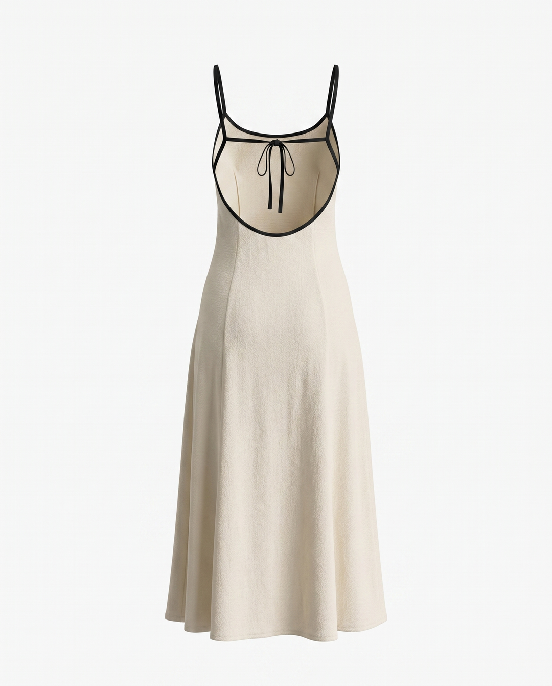 Beige Contrast Trim Open Back Tie Midi Dress
