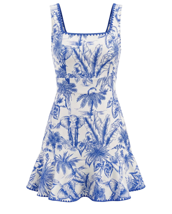 Tropical Print Square Neck Sleeveless Mini Dress