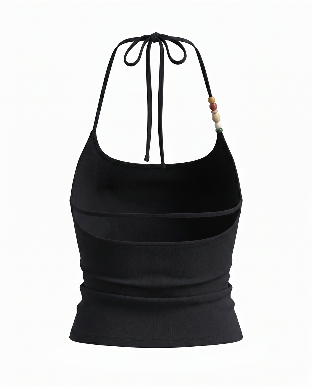 Black Ribbed Halter Neck Beaded Detail Crop Top