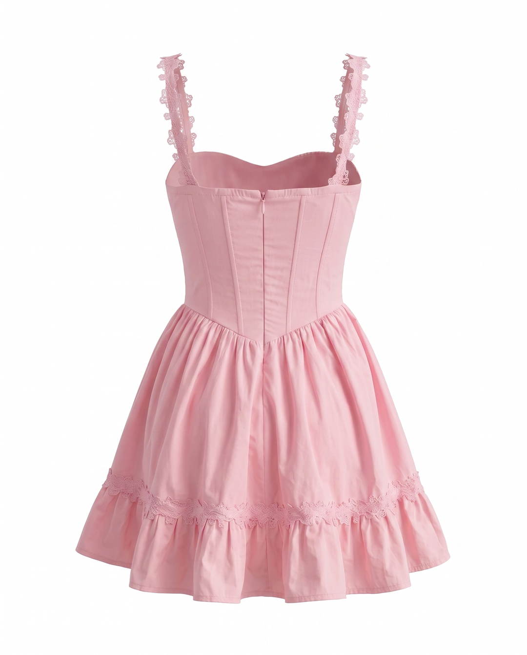 Pink Lace Trim Corset Style Mini Dress