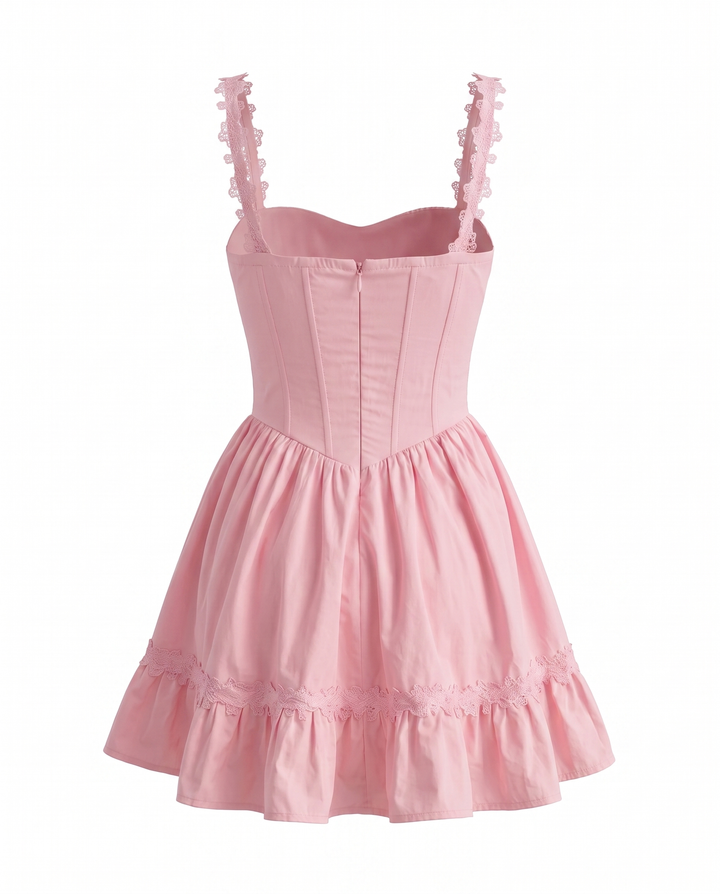 Pink Lace Trim Corset Style Mini Dress
