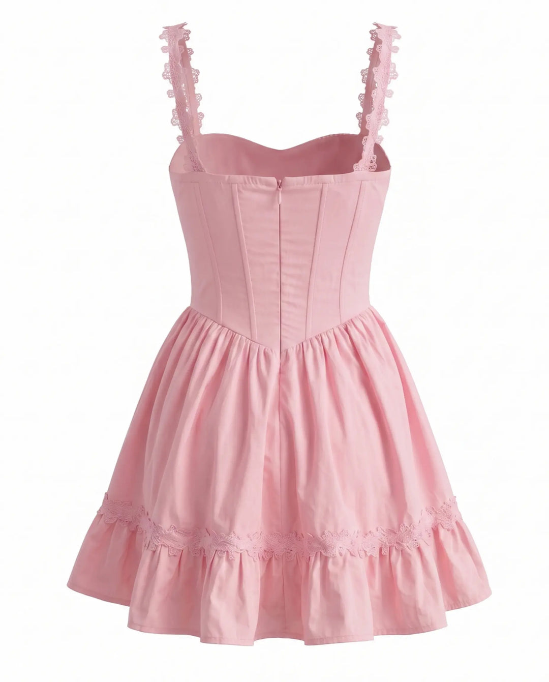 Pink Lace Trim Corset Style Mini Dress