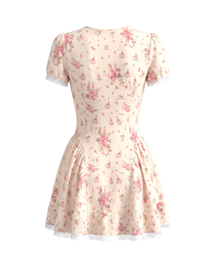 Beige Pink Floral Print Mini Dress