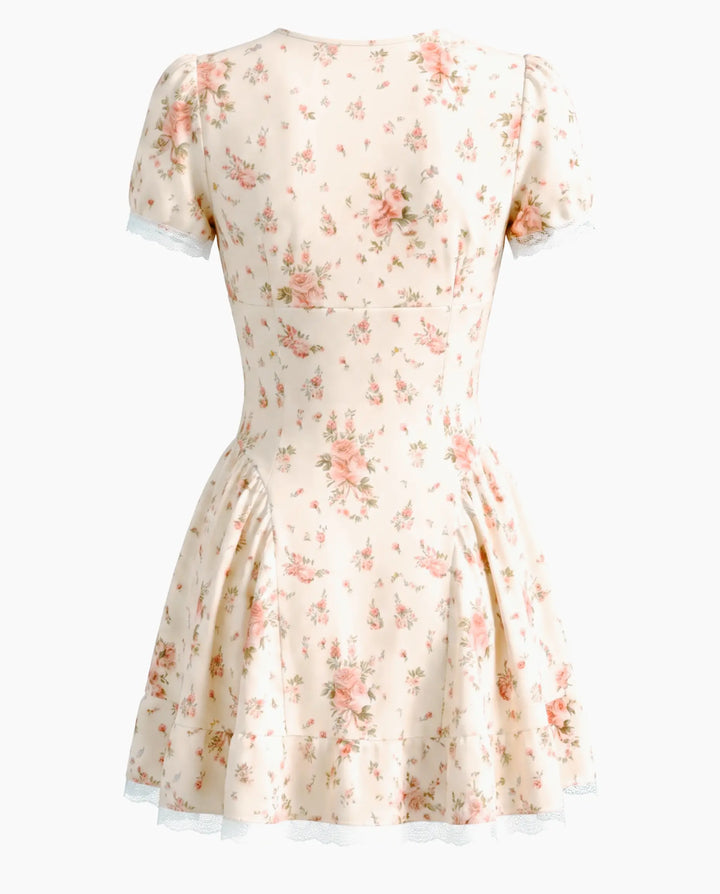 Beige Pink Floral Print Mini Dress