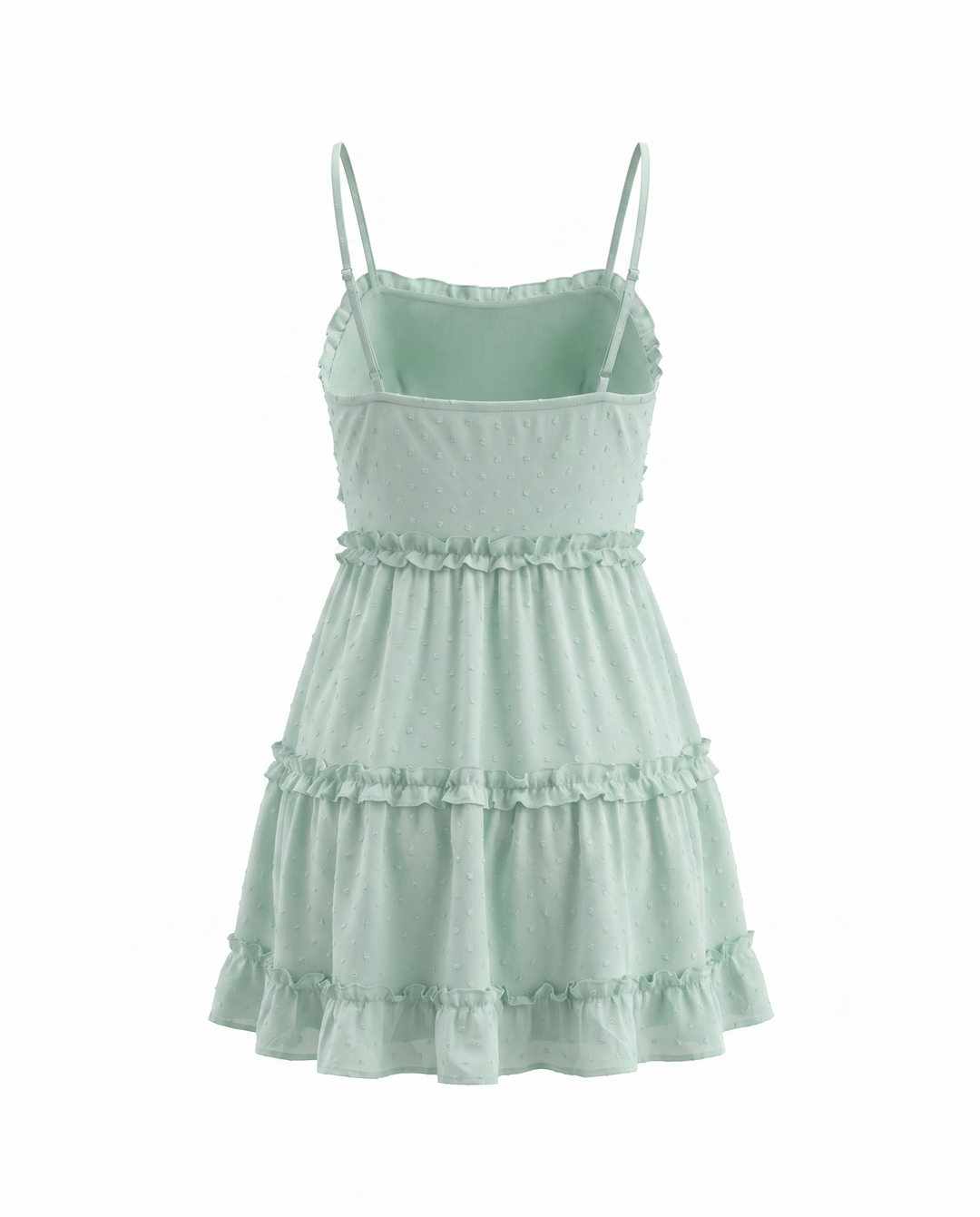Mint Green Swiss Dot Spaghetti Strap Tiered Ruffle Mini Dress