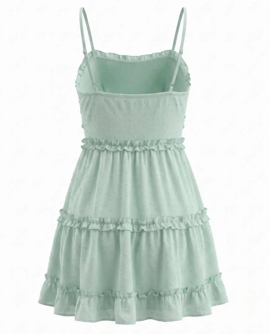 Mint Green Swiss Dot Spaghetti Strap Tiered Ruffle Mini Dress