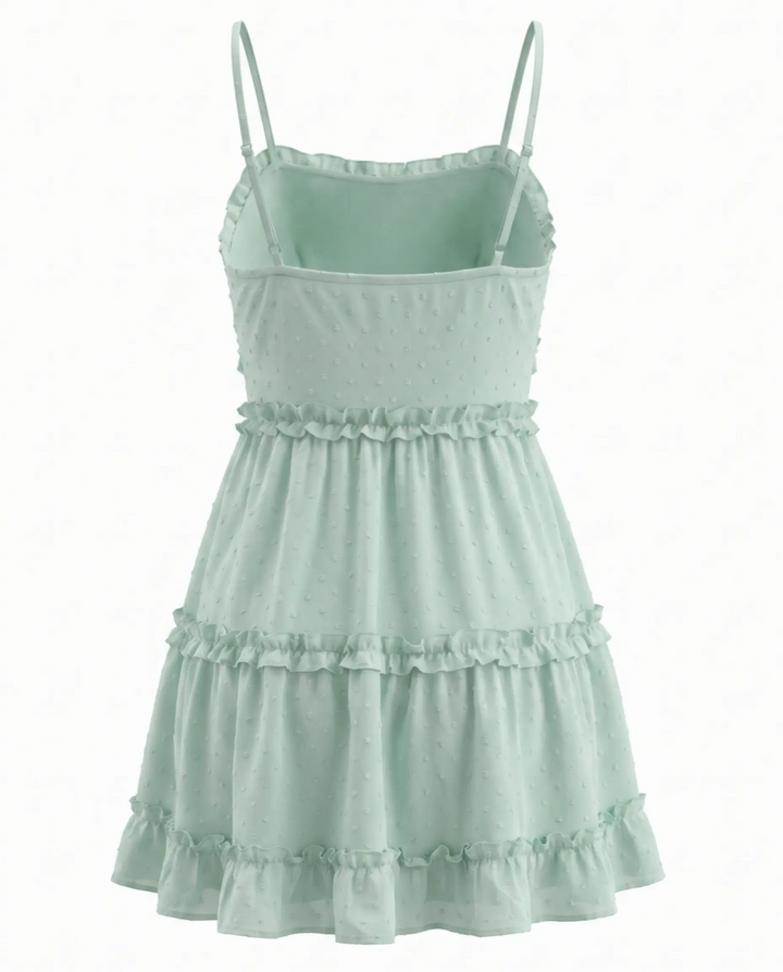 Mint Green Swiss Dot Spaghetti Strap Tiered Ruffle Mini Dress