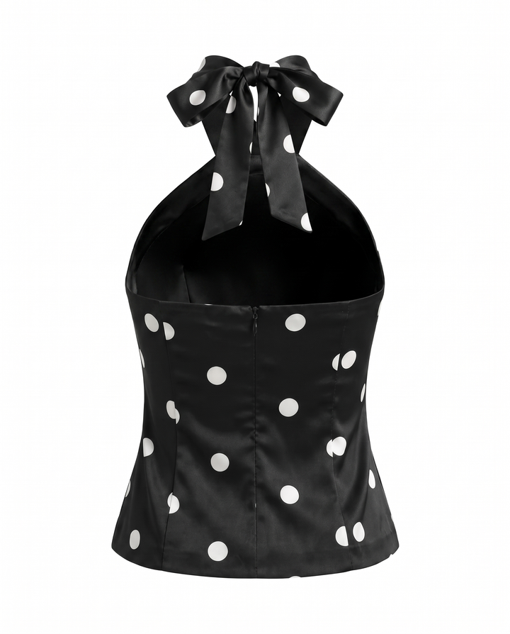 Black Polka Dot Halter Neck Sleeveless Blouse
