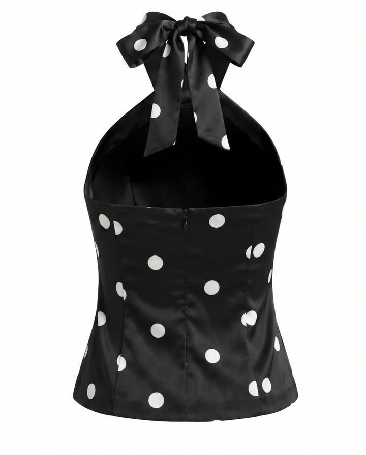 Black Polka Dot Halter Neck Sleeveless Blouse