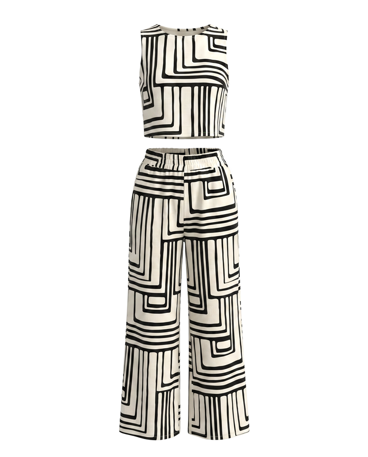 Beige Geometric Print Two Piece Set