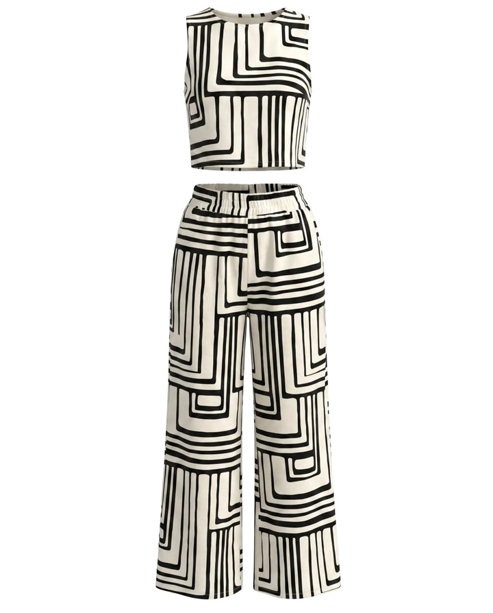 Beige Geometric Print Two Piece Set