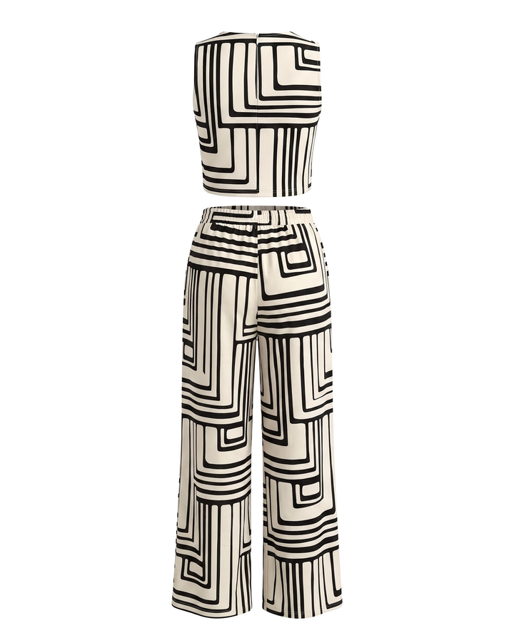 Beige Geometric Print Two Piece Set