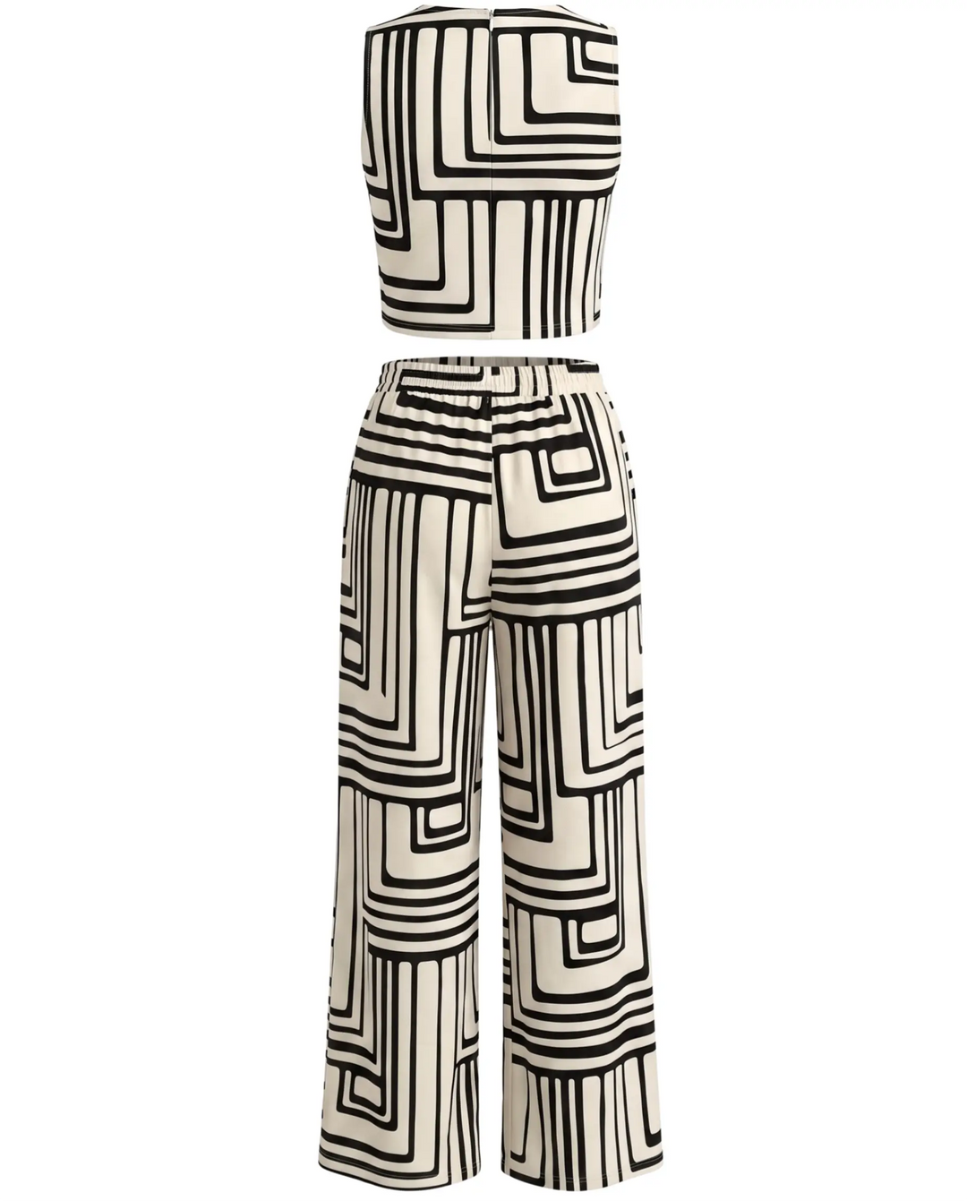 Beige Geometric Print Two Piece Set