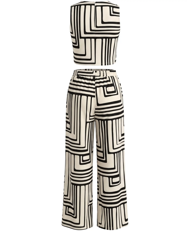Beige Geometric Print Two Piece Set