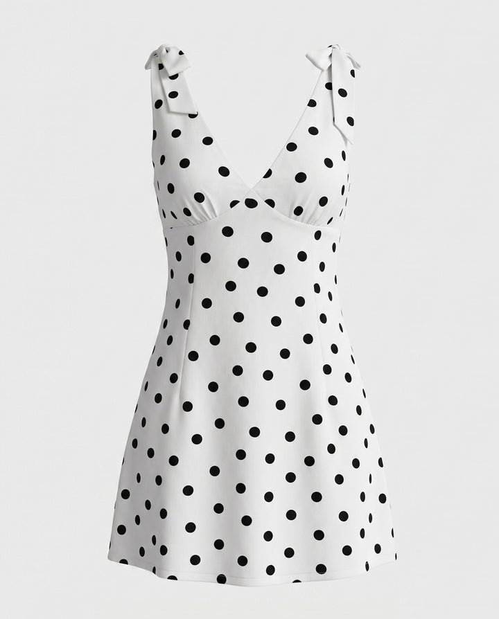 White Black Polka Dot Print Slim Fit Mini Dress