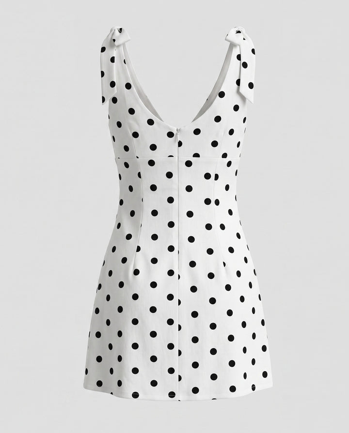 White Black Polka Dot Print Slim Fit Mini Dress